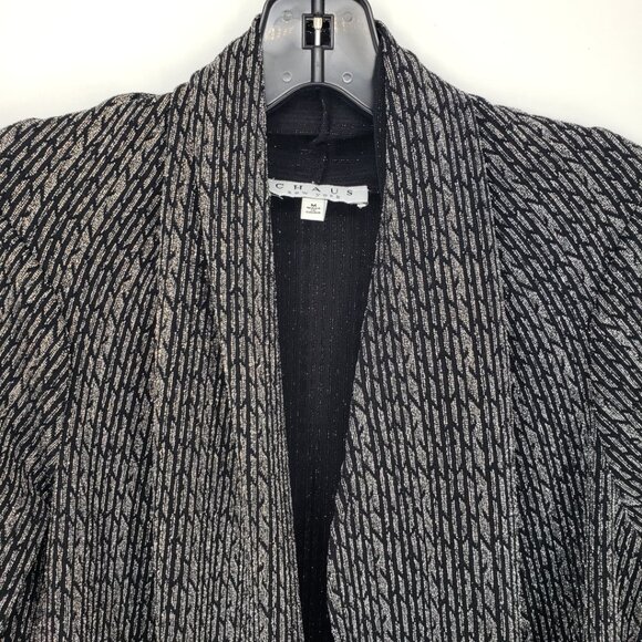 Chaus Metallic Open Front Cardigan Top M Long Sleeves Holiday Silver Black - Picture 7 of 12